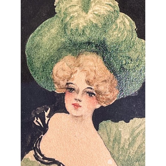 Antique 1904 Painting Can Can Show Girl Artist Signed Green - Picture 5 of 14